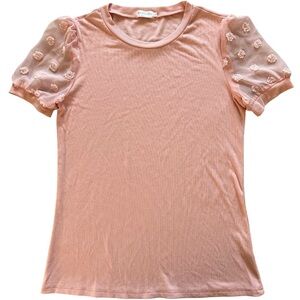 Newchoice Womens Pink/Salmon Crew Neck Ribbed Short Sleeve Blouse - SM